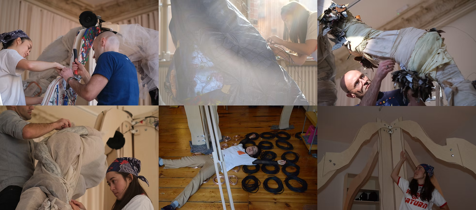 Behind-the-scenes photos of the sculpture being made and installed